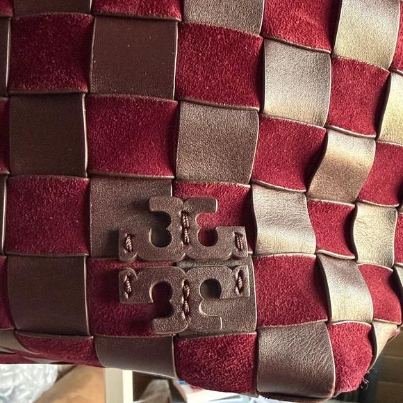 Tory Burch Burgundy and Black Checkered Tote - Picture 2 of 15